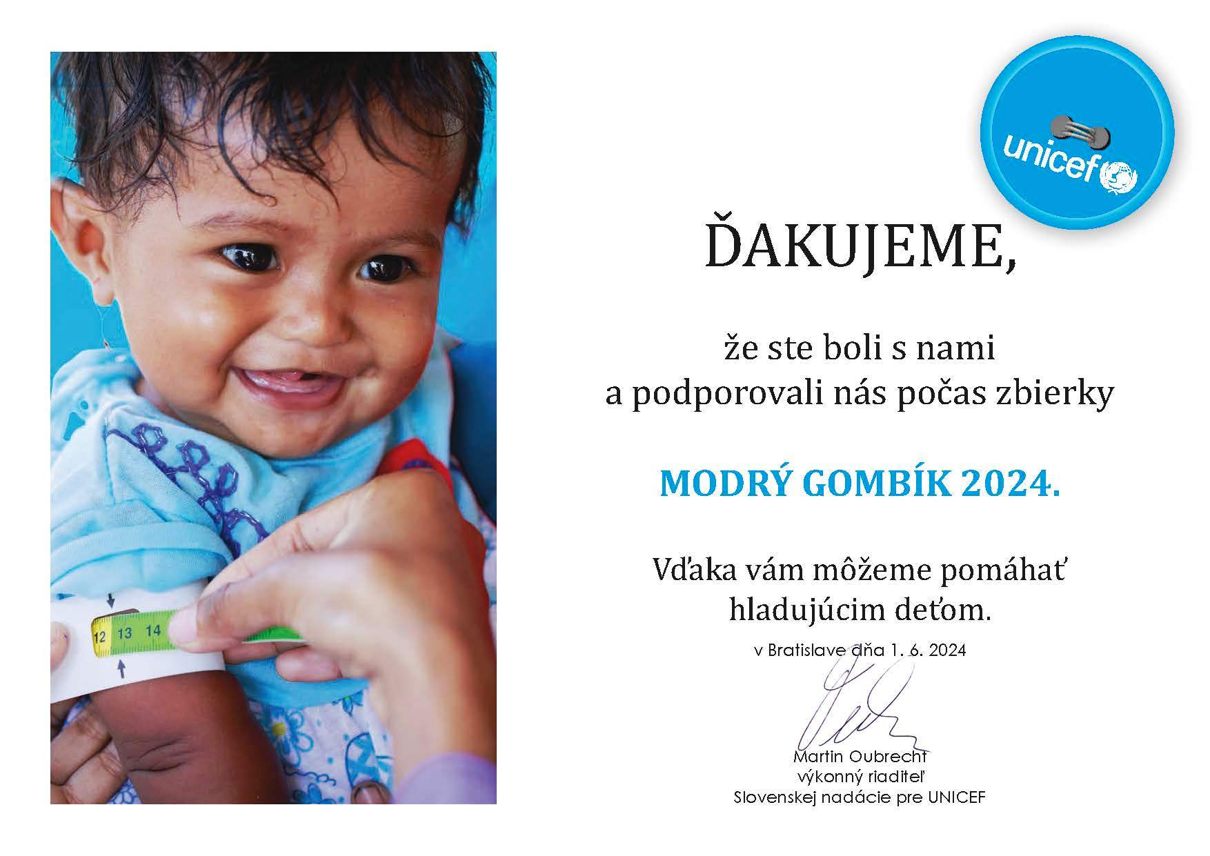 podakovanie Unicef